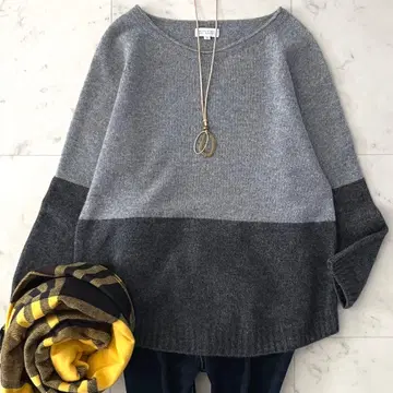 새상품급*매킨토시 철학 캐시미어 100 바이컬러 니트 38 그레이