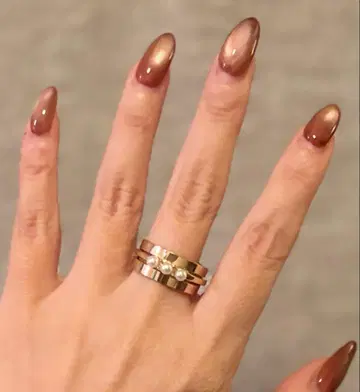 아쉬페프랑스 골드 컬러 3연 반지 펄 장식 18호