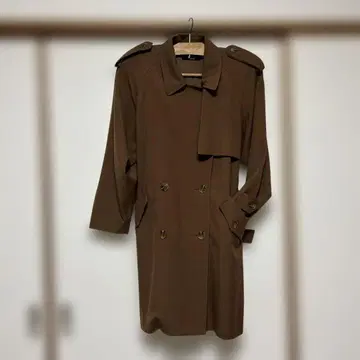 브라운 더블 브레스트 트렌치코트 어깨 패드 있음 여성용