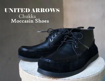 UNITED ARROWS 블랙 스웨이드 x 주름 가죽 처카 모카신 신발