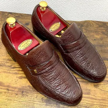 MORESCHI 하프 안장 로퍼 브라운 UK6 페카리 가죽 신발