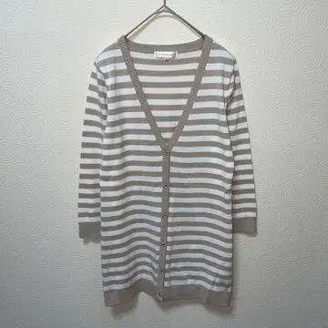 엠프리미어 보더 니트 가디건 칠부 소매 면 혼방 베이지 38 M