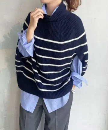 스픽 앤 스팬 골지 터틀 판초 풀오버 네이비 베스트 2023