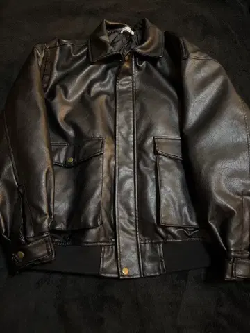 오버사이즈 PU 가죽 A-2형 충전솜 플라이트 블루종