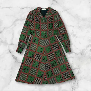 레트로 기하학 패턴 올 패턴 원피스 긴팔 빈티지풍