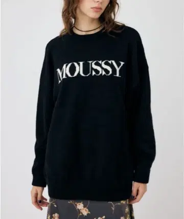 MOUSSY 마우지 로고 니트 긴팔 스웨터 블랙
