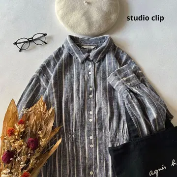 b1310* 스튜디오 클립 미기모 린넨 혼방 허리 개더 원피스