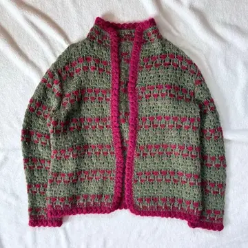 북유럽 스타일 가디건 핸드니트 겉옷 레트로 배색 여성용