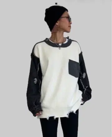 배색 니트 x 데님 풀오버 ( anna )