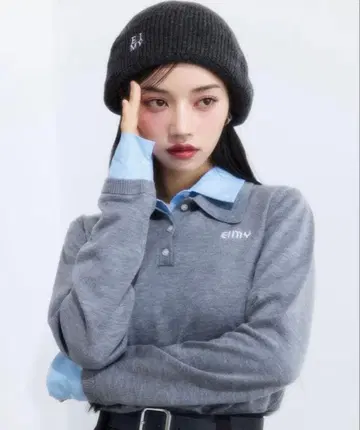 EIMY ISTOIRE 더블 컬러 디자인 니트 그레이