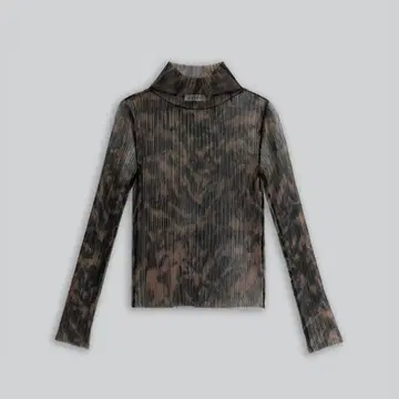 ESTHE/PRINTED HIGH NECK MESH PLEATED TOP