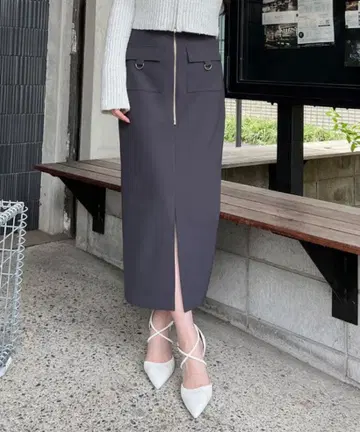 로얄 파티 프론트 ZIP 하이웨스트 타이트 스커트