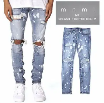 mnml 데미지 가공 슬림핏 데님