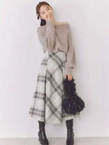 SNIDEL 로빙 체크 롱 스커트