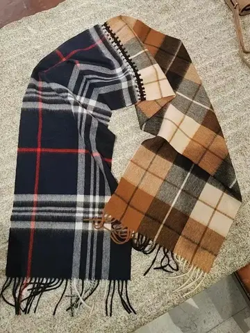 손뜨개질 체크 무늬 울 블렌드 머플러