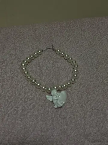 빅 펄 천사 조각 목걸이