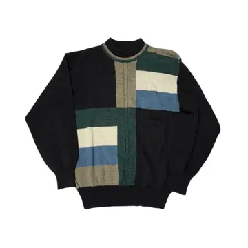 패치워크 디자인 하이넥 니트 블랙 구제 의류 디자인 니트