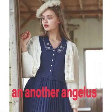 안 어나더 안젤라스 자수 원피스 플리츠 원피스 청순 원피스 네이비