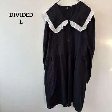디바이데드 원피스 프릴 옷깃 블랙 L 코튼 캐주얼 걸리시