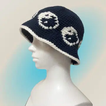 크러셔 모자 음양 패턴 네이비 손뜨개질