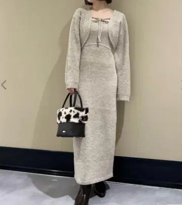 lily brown 믹스 니트 가디건 세트 원피스