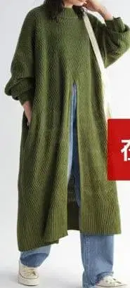 원피스 슬릿 니트 롱 그린 여성용