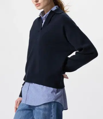 유니클로 스무스 코튼 릴랙스 폴로 스웨터 XXL 네이비 새상품