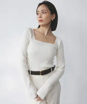 anuans 아뉴앙스 캐시미어 블렌드 데콜테 리브 니트 풀오버