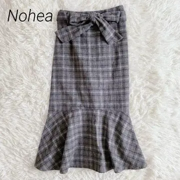 노엘라 체크 무늬 롱 기장 머메이드 스커트 [ M ] 리본 벨트 그레이