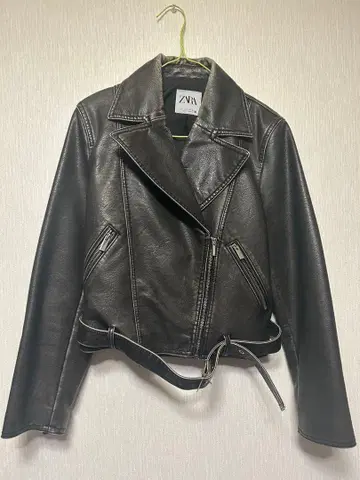 ZARA 블랙 인조 가죽 더블 라이더 자켓 빈티지 가공