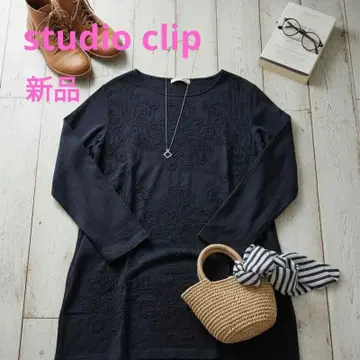 [택 포함 새상품] studioCLIP 자수 원피스 네이비 루즈핏 실루엣