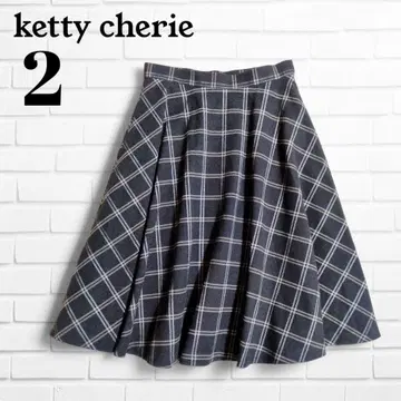 케티 셰리 체크 무늬 플레어 스커트 무릎 기장 2 M 가을/겨울 블랙