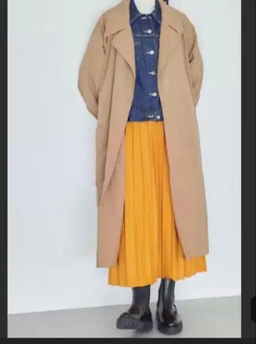 [ 살랑, 설레는 ] 센스 있는 니트 직물의 니트 플리츠 스커트 머스타드