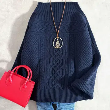 프레임워크 해밀턴 아란 보틀넥 풀오버 울 네이비