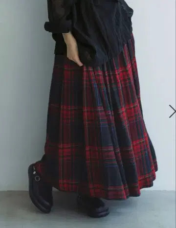 [ natural by clip ] 린넨 레이온 체크 개더 스커트