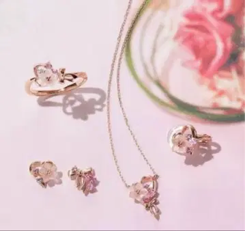 사만다 티아라 목걸이 반지 세트 핑크 골드 하트 꽃