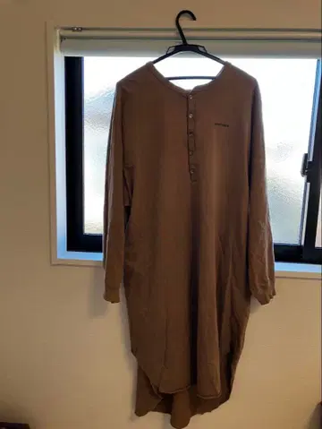 americana 버튼 브라운 롱 원피스