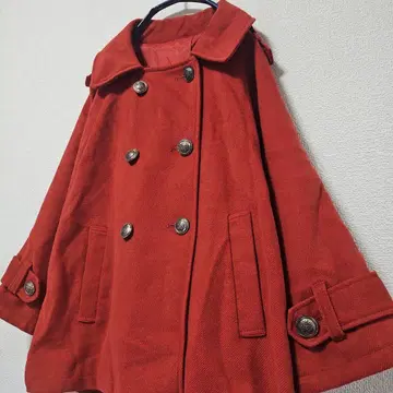 판초 케이프 코트 더블 브레스트 빨간색 앤티크 레트로 빈티지