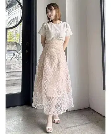 미개봉 dazzlin 코르셋 플레어 스커트 핑크 베이지