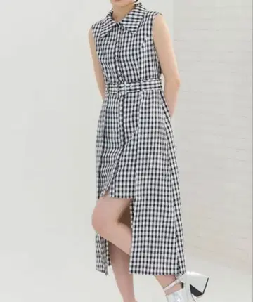 REDYAZEL 체크 무늬 원피스 벨트 포함