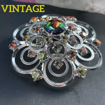 새상품급 [ 꽃 돔에 빛나는 워터멜론 유리 리볼리 컷 ] 빈티지 브로치