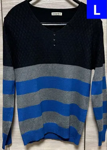 남성용 니트 스웨터 보더 체크 캐주얼 블랙 L 사이즈