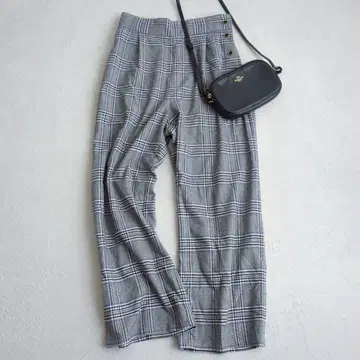 비스 웨스트 사이드 버튼 와이드 팬츠 글렌체크 단정한 캐주얼 S