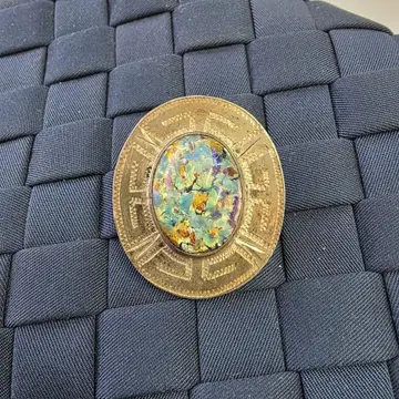 오팔 브로치 타원형 파랑 금 레트로 빈티지