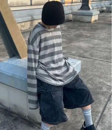 xu 보더 니트 그레이 FREE 사이즈