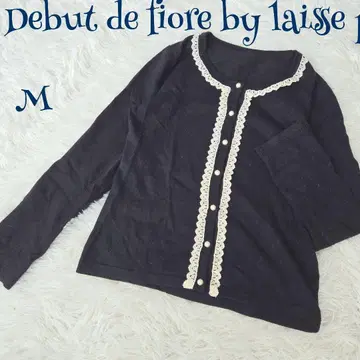 데뷔 피오레 ] 펄 버튼 레이스 테두리 가디건 M 둥근넥 깔끔한