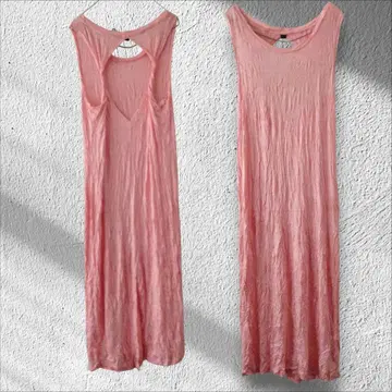 1점 한정 핑크 슬리브리스 롱 원피스 티셔츠 원피스 [ L ]