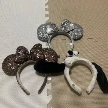 미키 귀 머리띠 세트 실버 브라운 3개