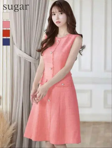 sugar 핑크 슬리브리스 드레스 엘르 트위드