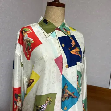 [초레어] 90s Nick & Nora 핀업 긴팔 실크 셔츠